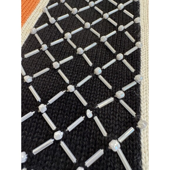 Vintage Alfred Dunner Patchwork Knit Top S Ramie Cotton Beaded Floral Blocks - Picture 4 of 5